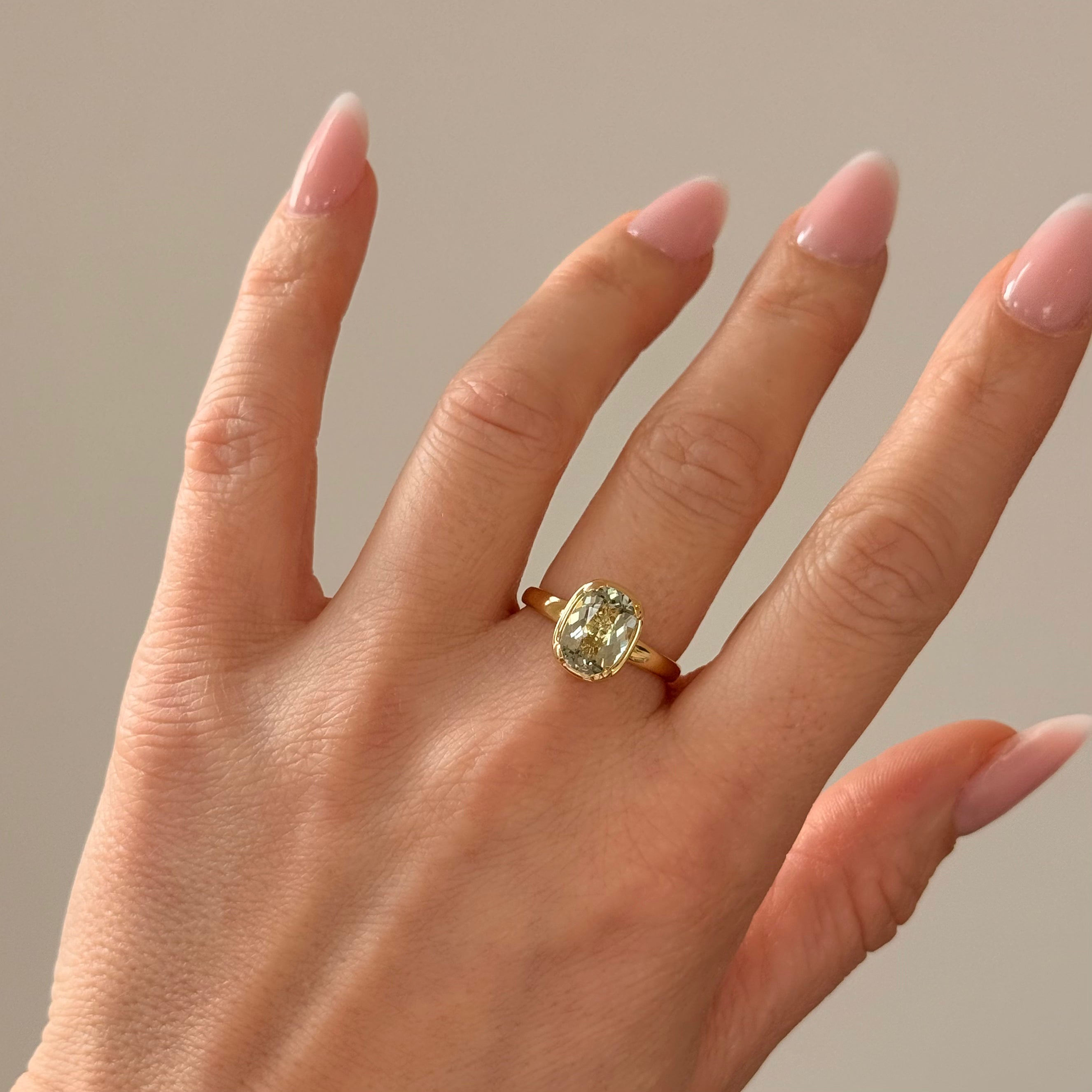 Ring Prasiolith facettiert 18KT