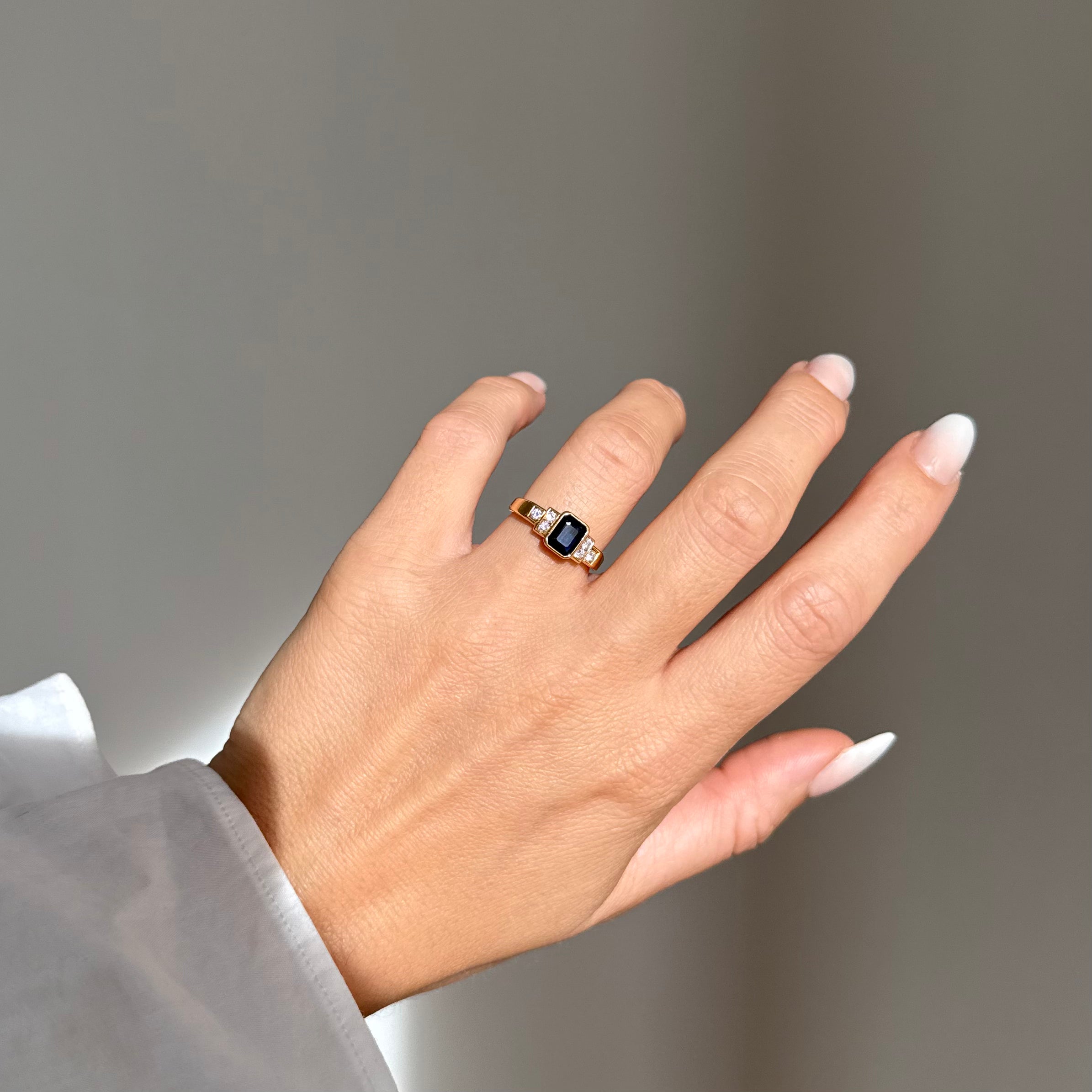 Vintage Saphir Diamant Ring 18KT