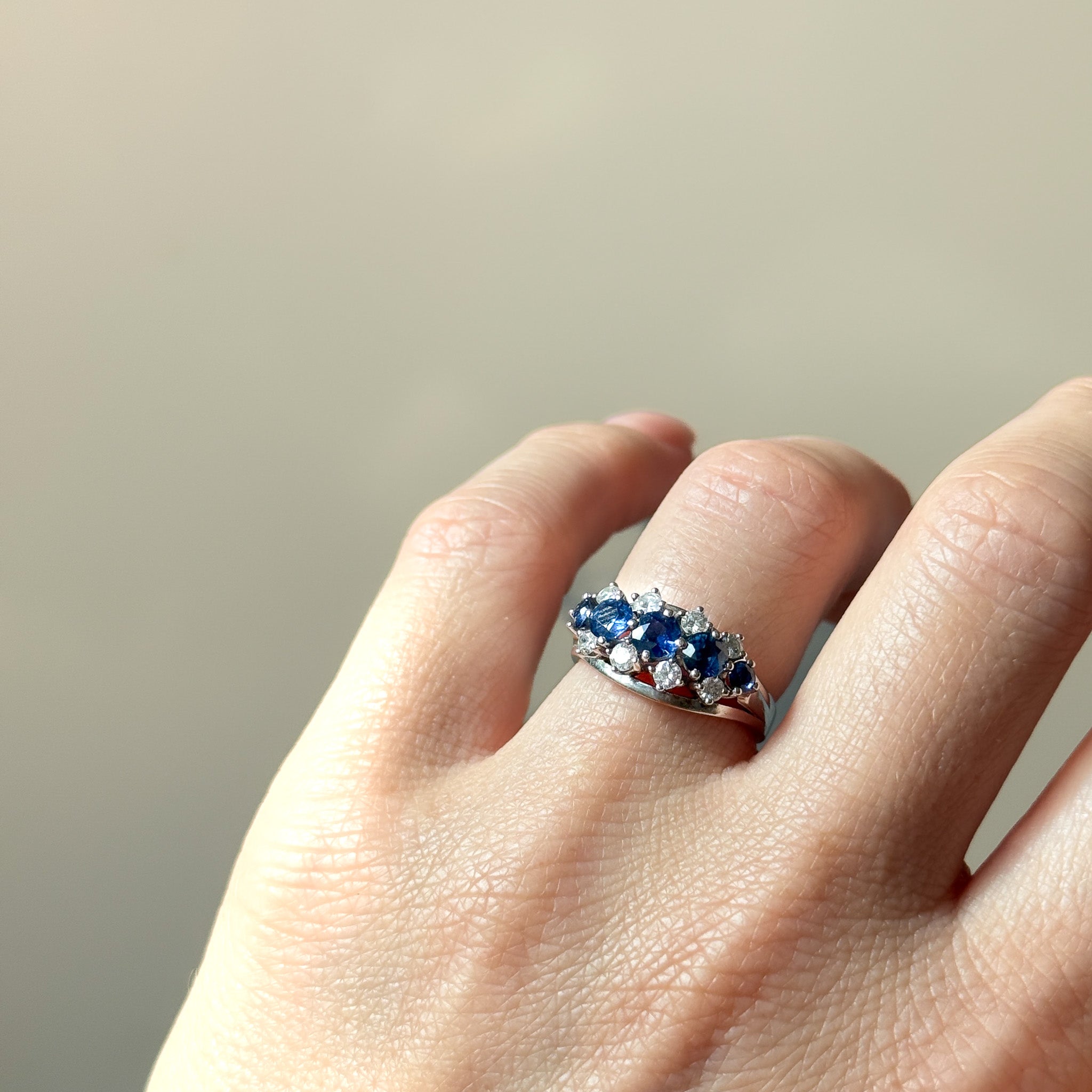 Vintage Statementring Saphir & Diamanten