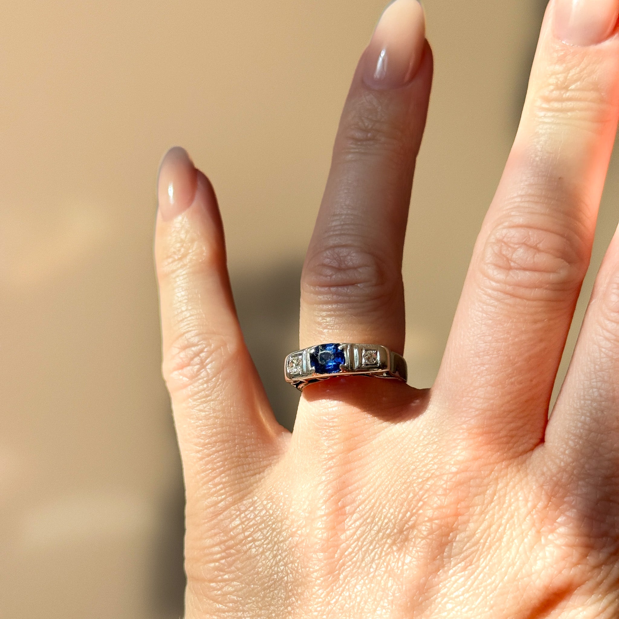 Vintage-Ring Saphir & Rosenschliff-Diamanten