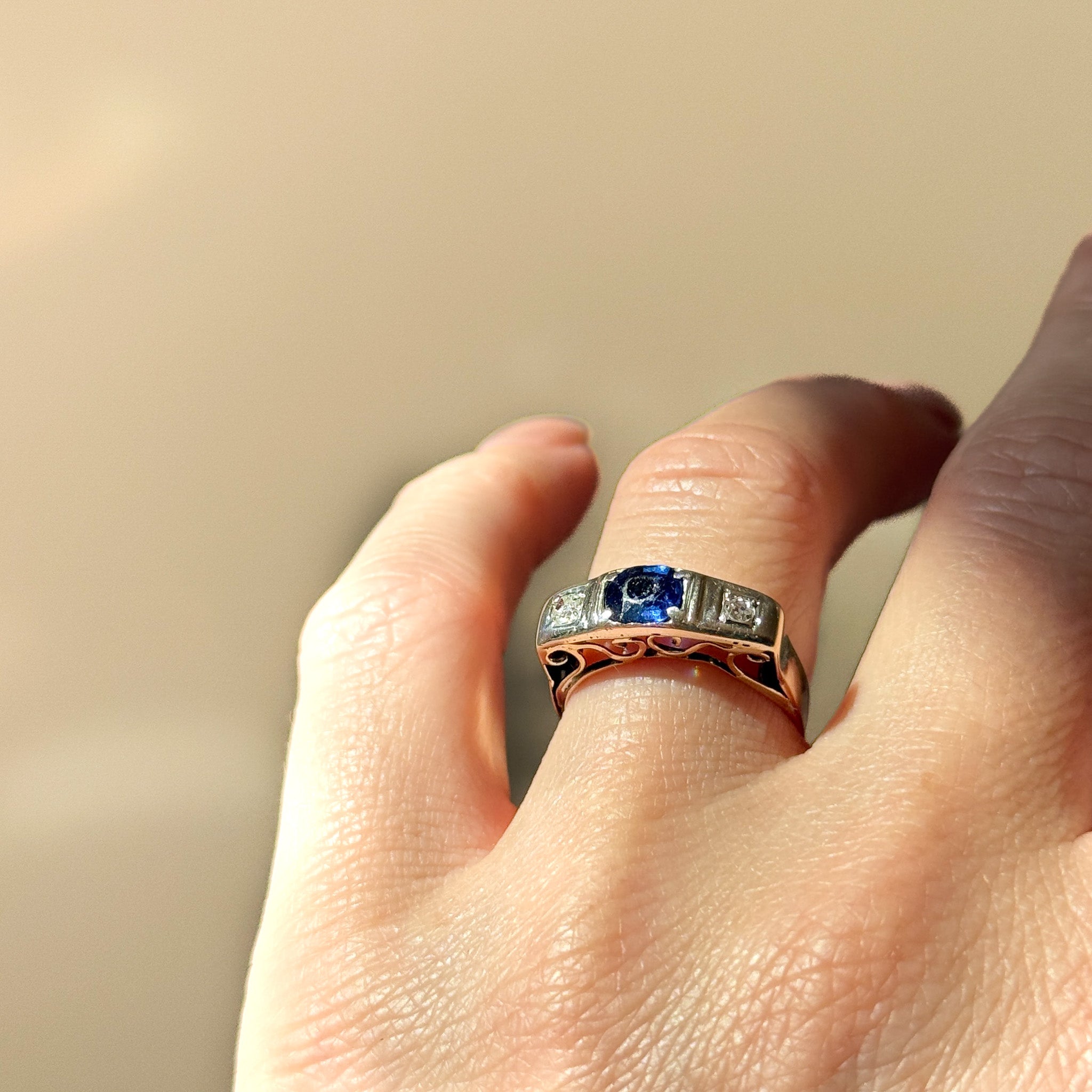 Vintage-Ring Saphir & Rosenschliff-Diamanten