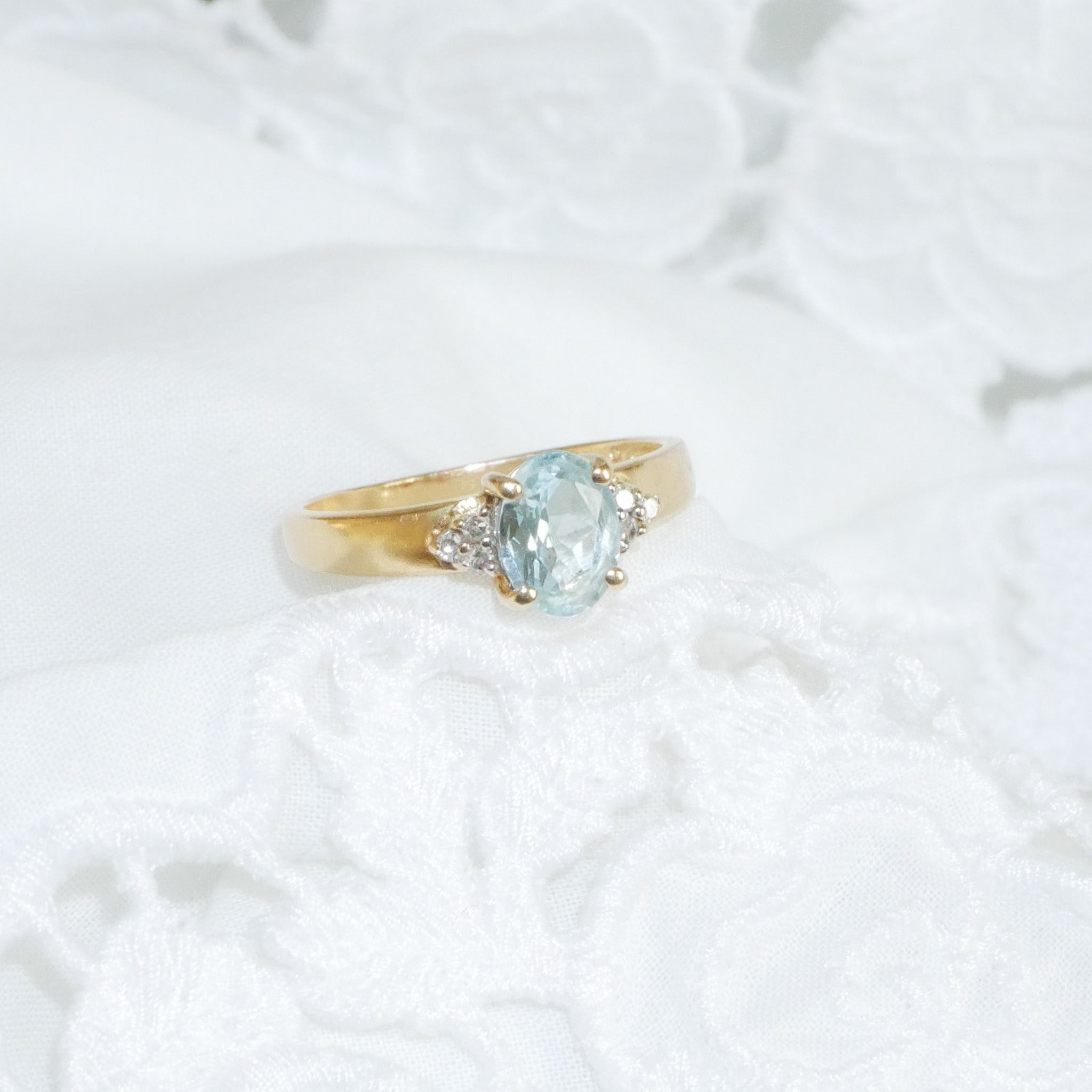 Vintage Sky Blue Topas Diamant Ring