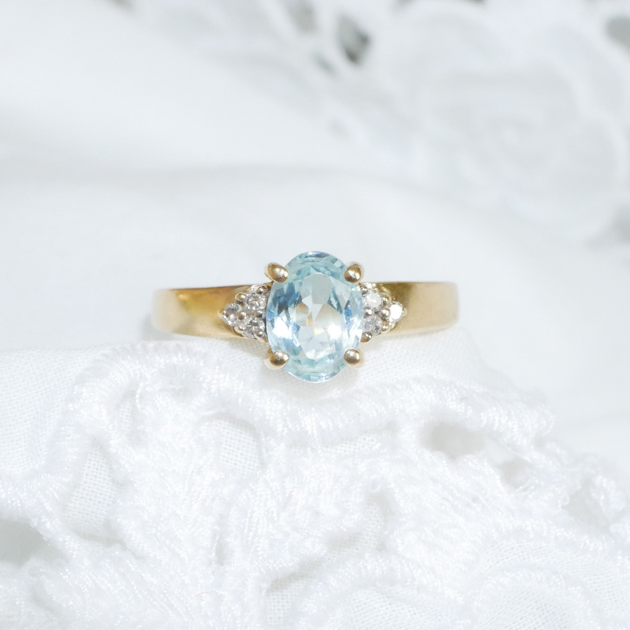 Vintage Sky Blue Topas Diamant Ring