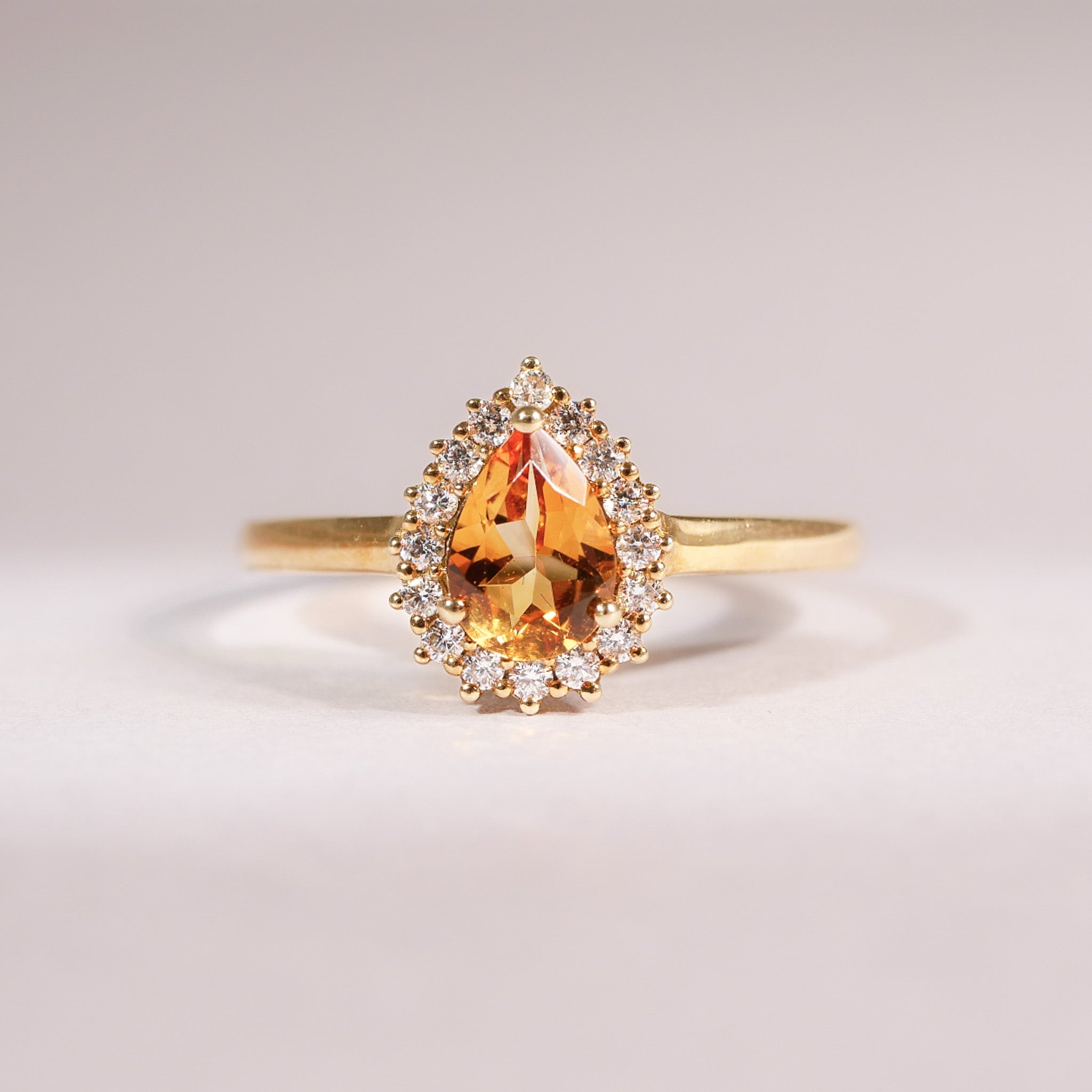 Tropfen-Citrin Diamant Ring