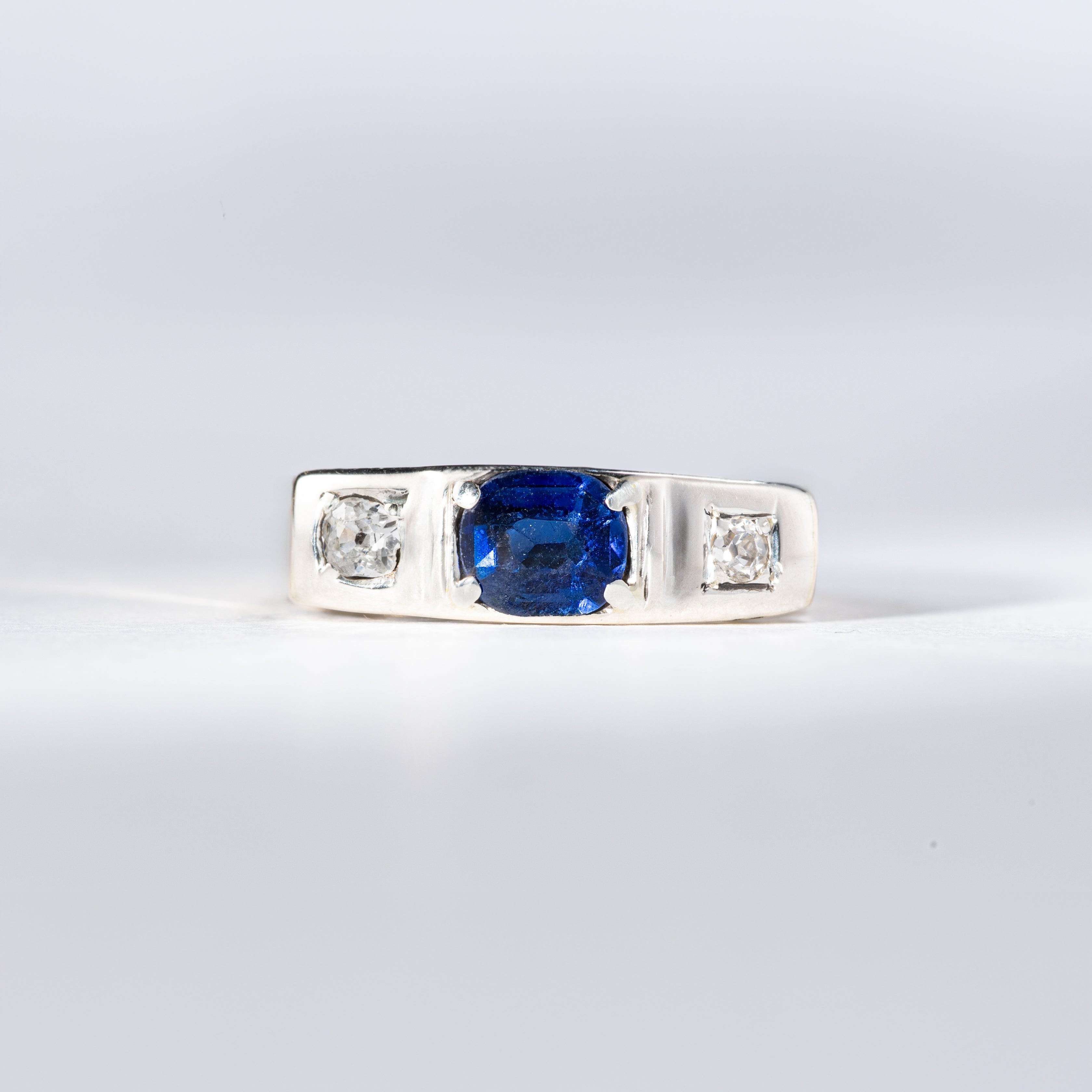 Vintage-Ring Saphir & Rosenschliff-Diamanten