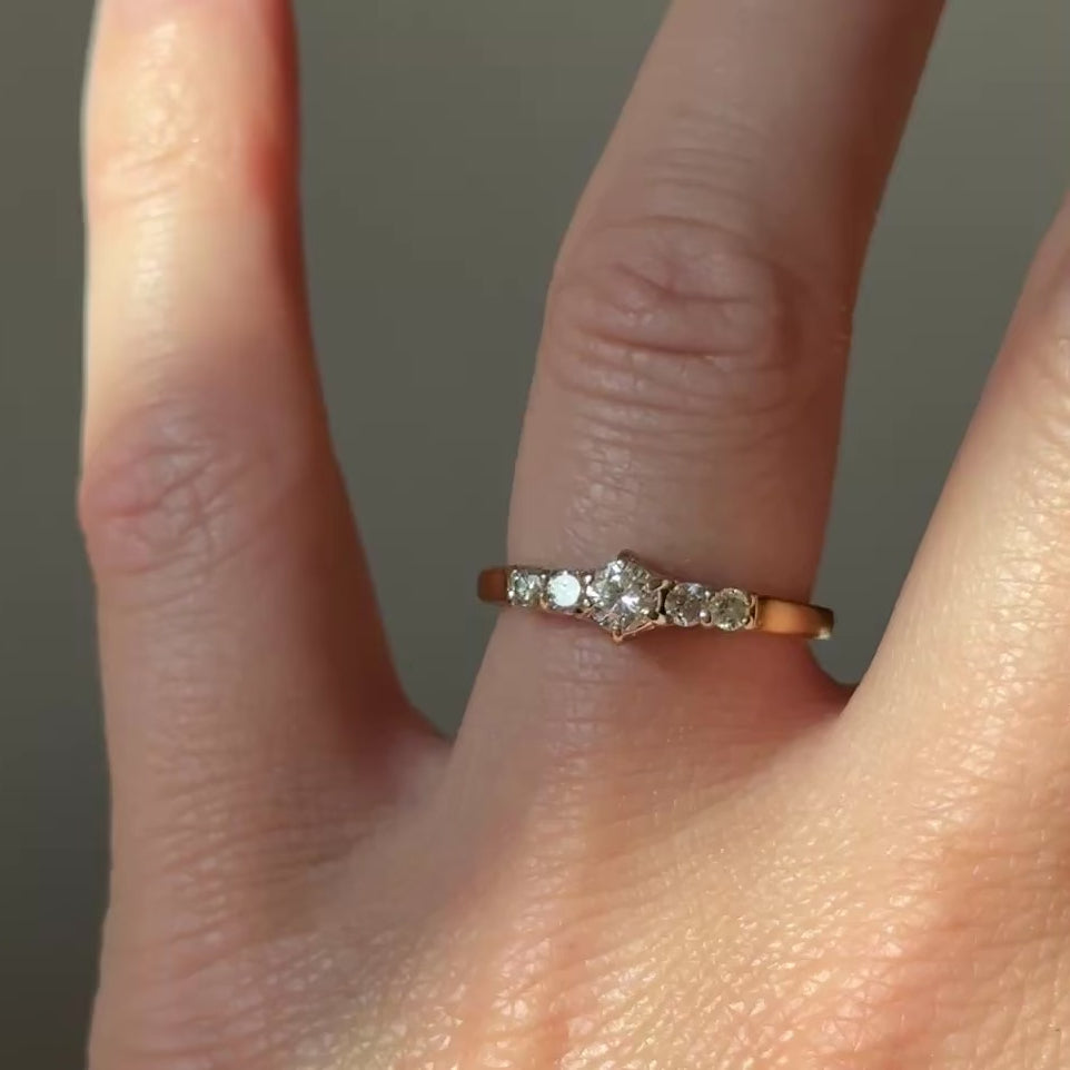 Vintage-Verlobungsring aus 585 Gelbgold mit 5 Diamanten