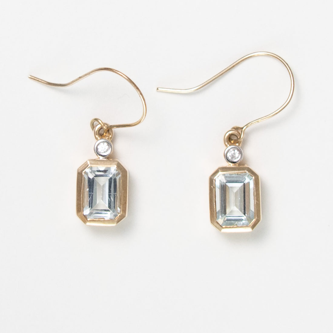 Vintage Ohrhänger 9KT Gelbgold Aquamarin & Zirkon