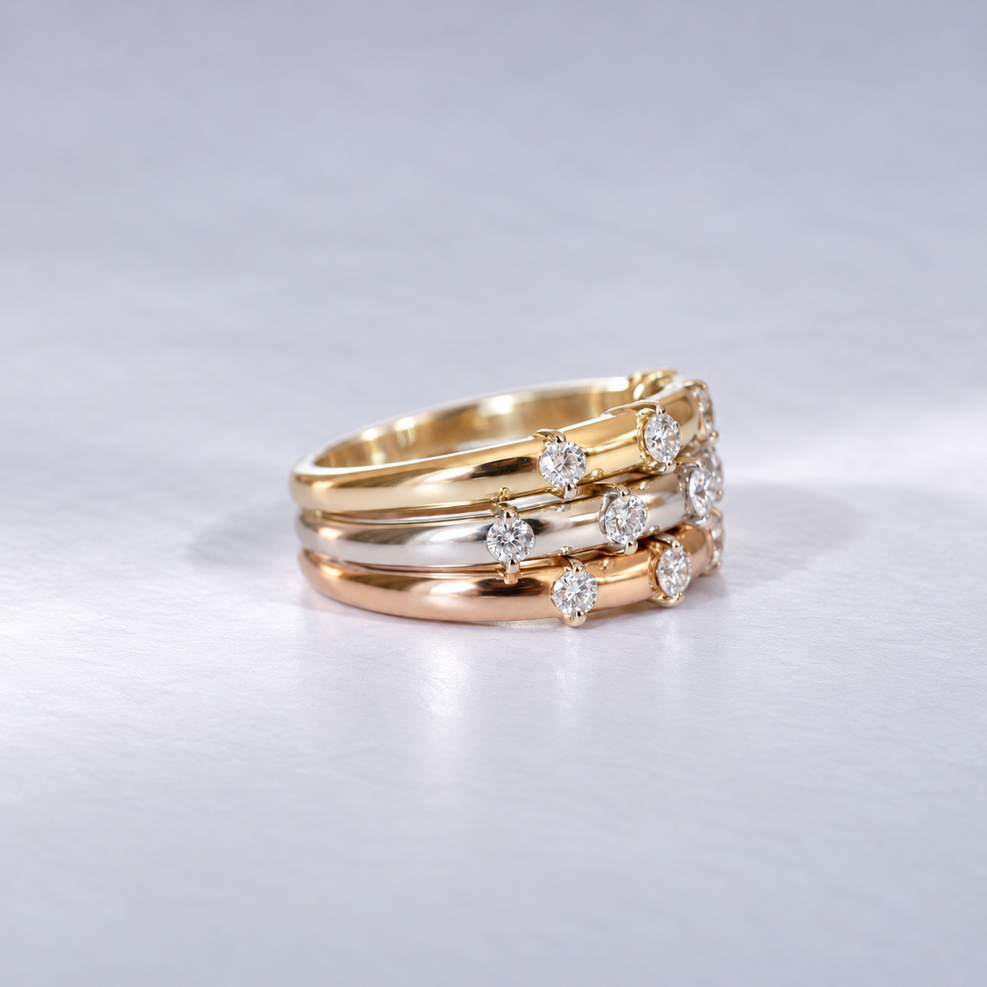 Vintage Diamantring Tricolor | 2 ct Naturdiamanten, 750 Gold,