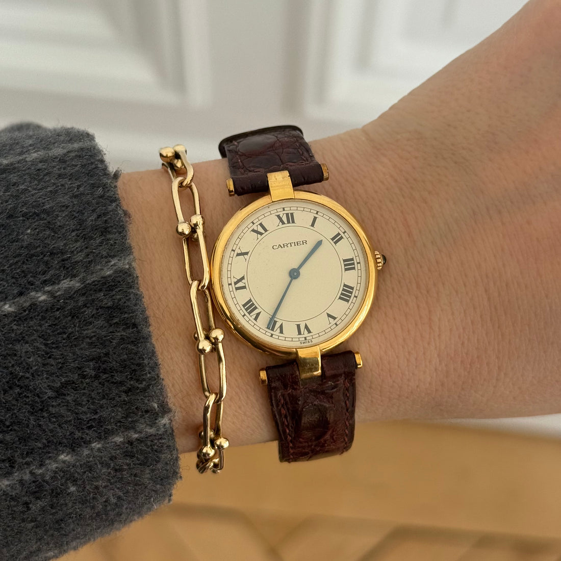 Cartier Vendome 750/-Gelbgold Quarz Leder