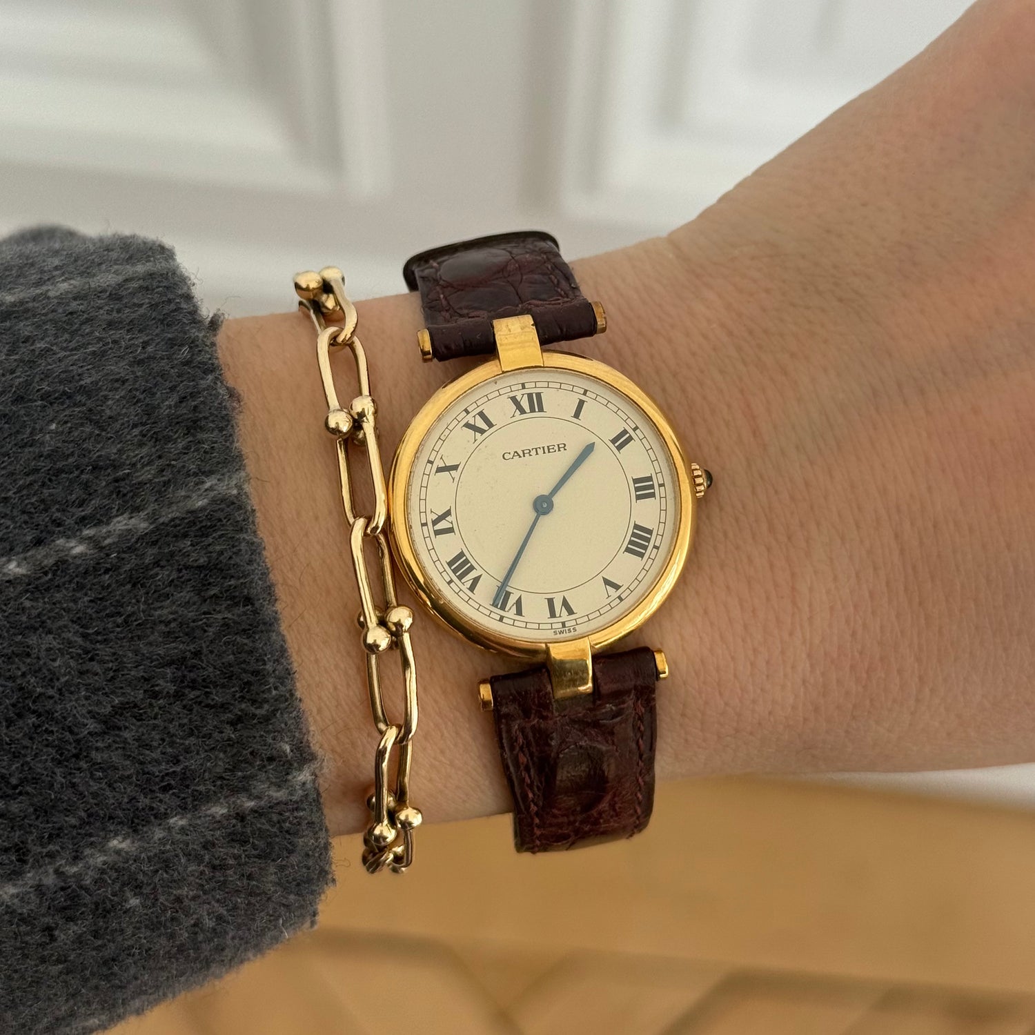 Cartier Vendome 750/-Gelbgold Quarz Leder
