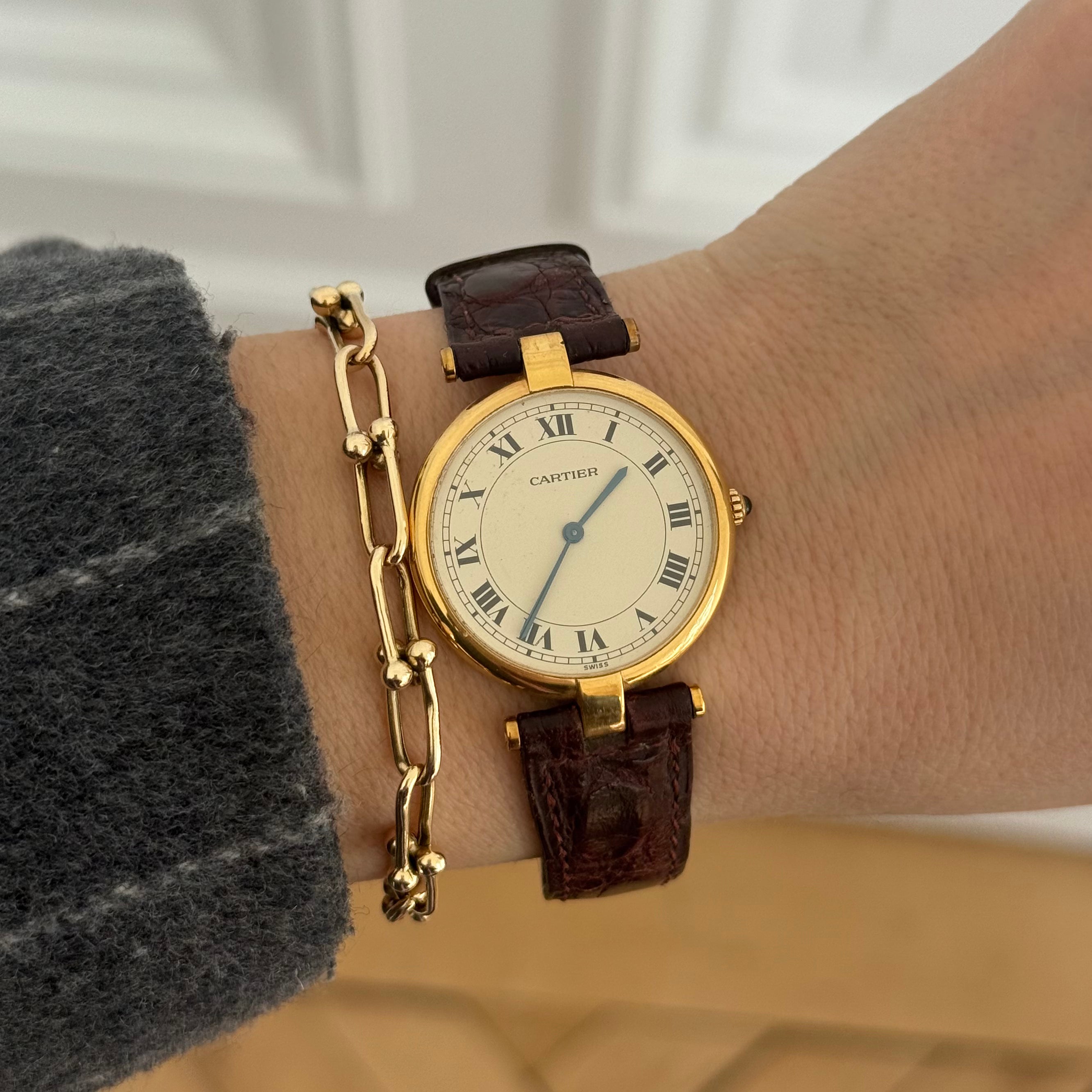 Cartier Vendome 750/-Gelbgold Quarz Leder