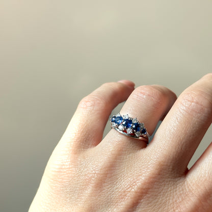 Vintage-Statementring aus 585 Weißgold mit Saphiren &amp; Diamanten