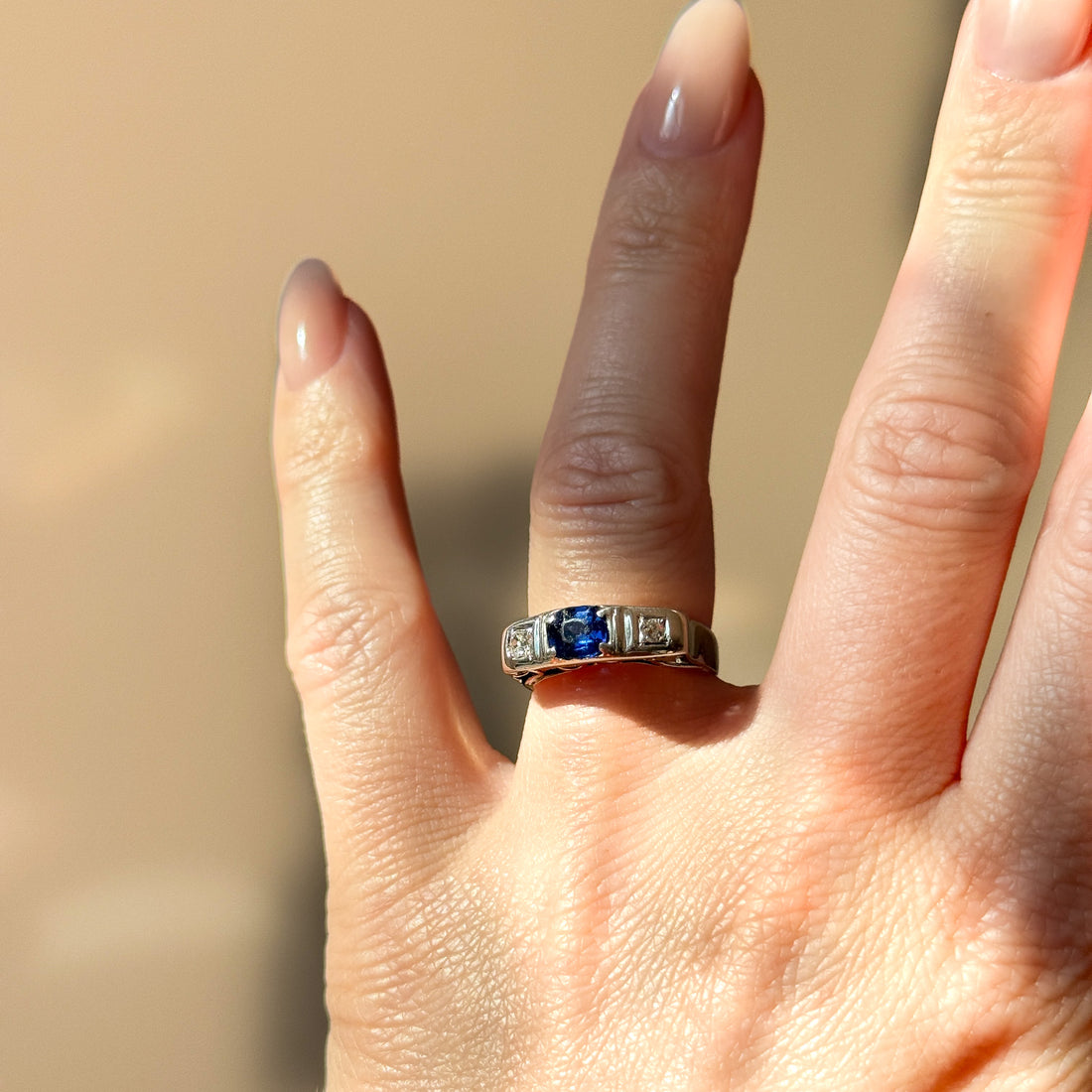 Vintage-Ring Saphir & Rosenschliff-Diamanten