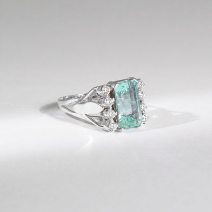 Emerald Cut Smaragd Ring -  Natur-Smaragd &amp; Diamanten | 14K Weißgold