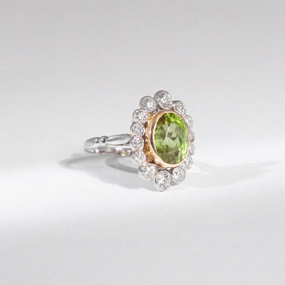 Vintage Art Déco Ring Peridot &amp; 2 ct Naturdiamanten | Platin &amp; 18K Gold