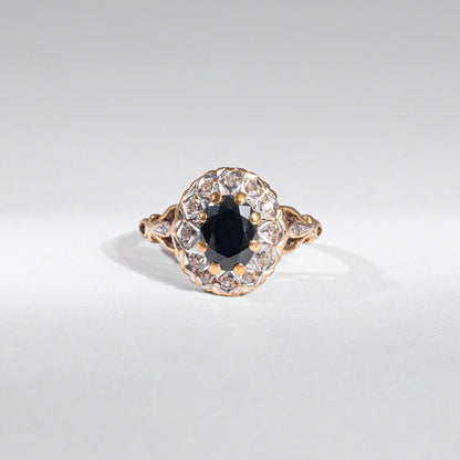 Vintage Art Déco Saphir Ring – 9K Gelbgold &amp; Naturdiamanten