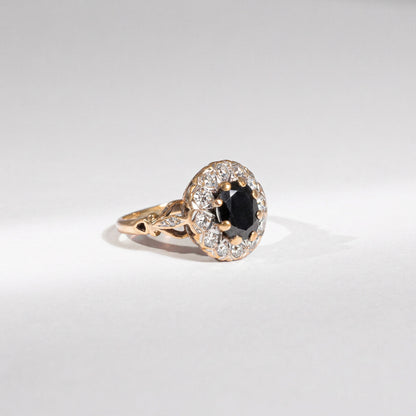 Vintage Art Déco Saphir Ring – 9K Gelbgold &amp; Naturdiamanten