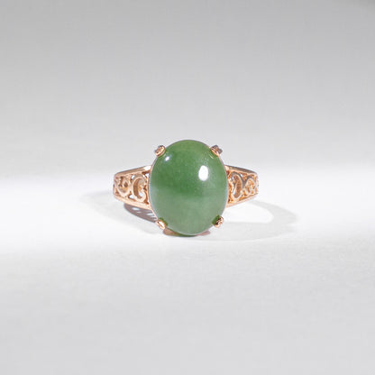 Vintage Jade Ring 9K Gelbgold mit ca. 3 ct moosgrüner Jade