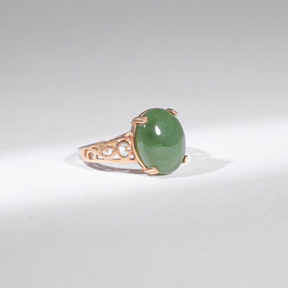 Vintage Jade Ring 9K Gelbgold mit ca. 3 ct moosgrüner Jade