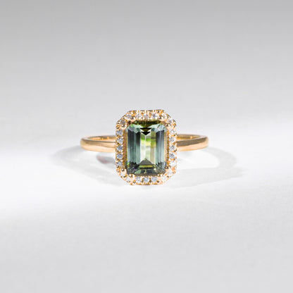 Re-Edition by gluecksgriff – 2 ct Emerald Cut mystic green Turmalin &amp; Naturdiamanten | 14K Gold