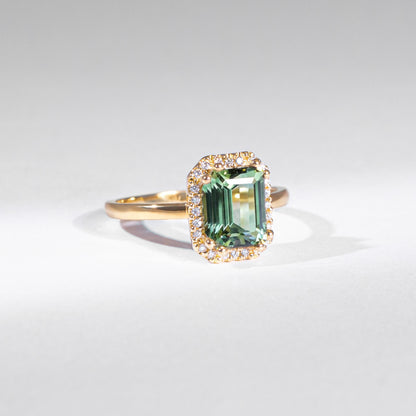 Re-Edition by gluecksgriff – 2 ct Emerald Cut mystic green Turmalin &amp; Naturdiamanten | 14K Gold