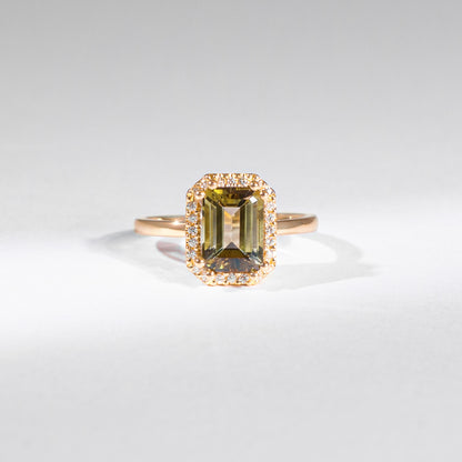 Re-Edition by gluecksgriff – 2 ct Emerald Cut wood green Turmalin &amp; Naturdiamanten | 14K Gold