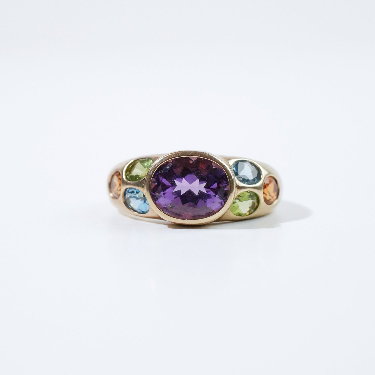 Vintage Ring Amethyst, Peridot, Citrine, Topas