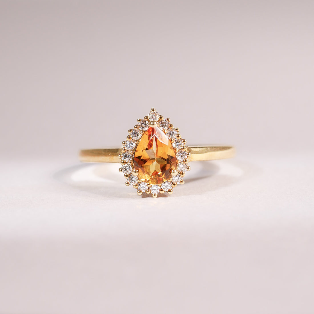 Tropfen-Citrin Diamant Ring