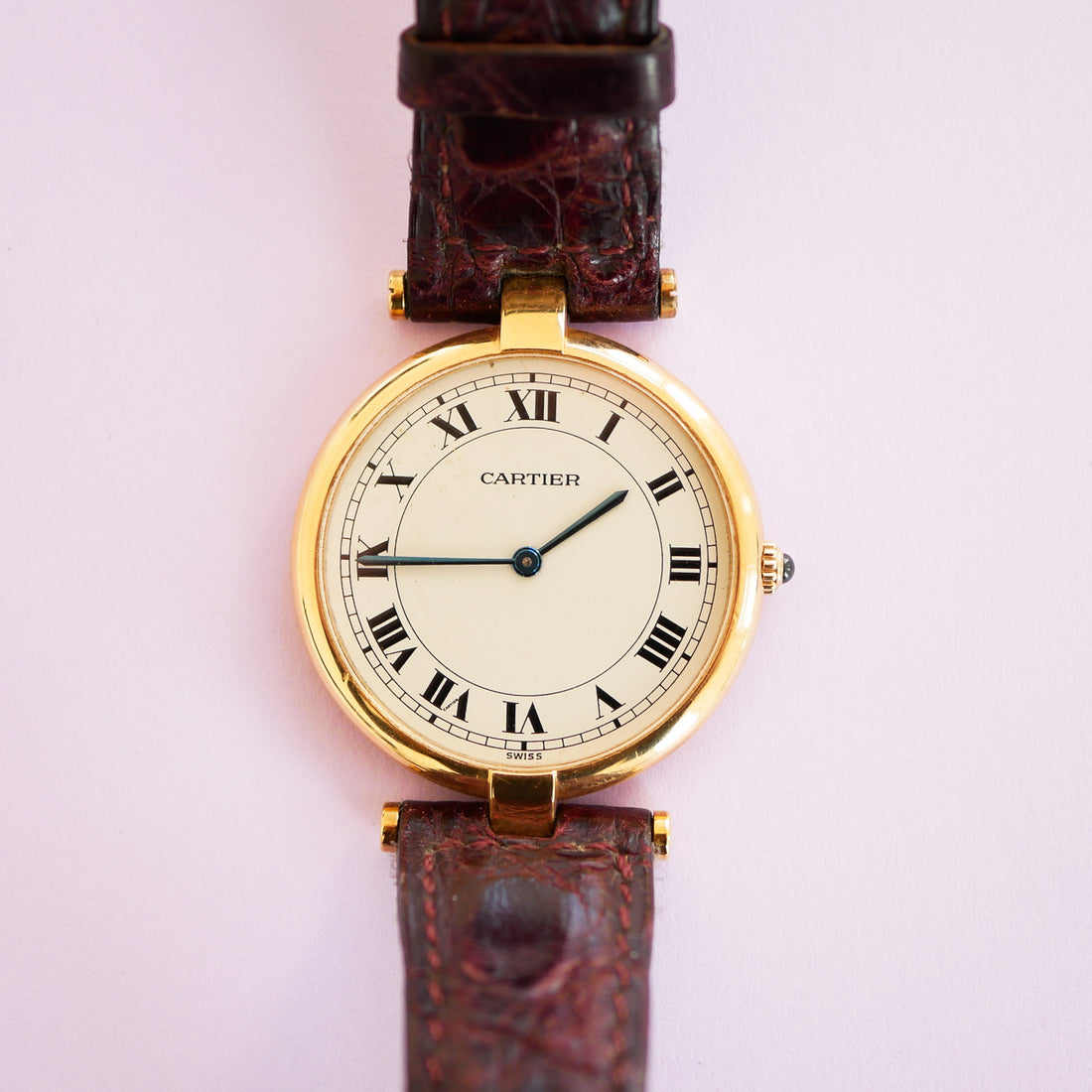 Cartier Vendome 750/-Gelbgold Quarz Leder