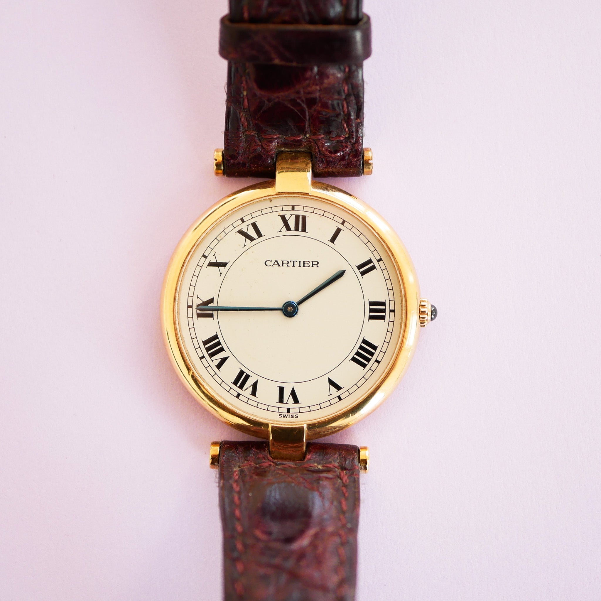 Cartier Vendome 750/-Gelbgold Quarz Leder