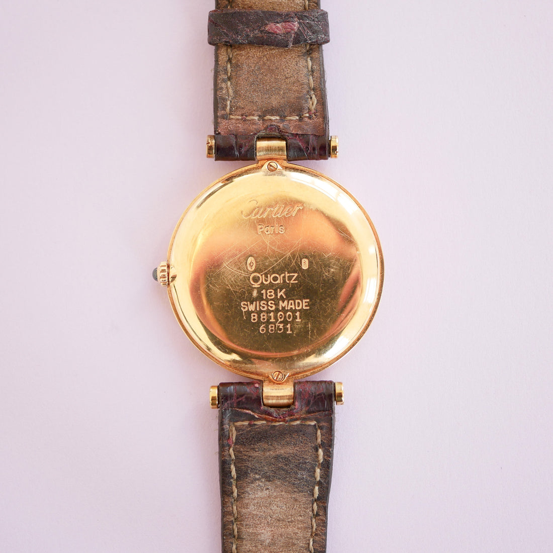 Cartier Vendome 750/-Gelbgold Quarz Leder