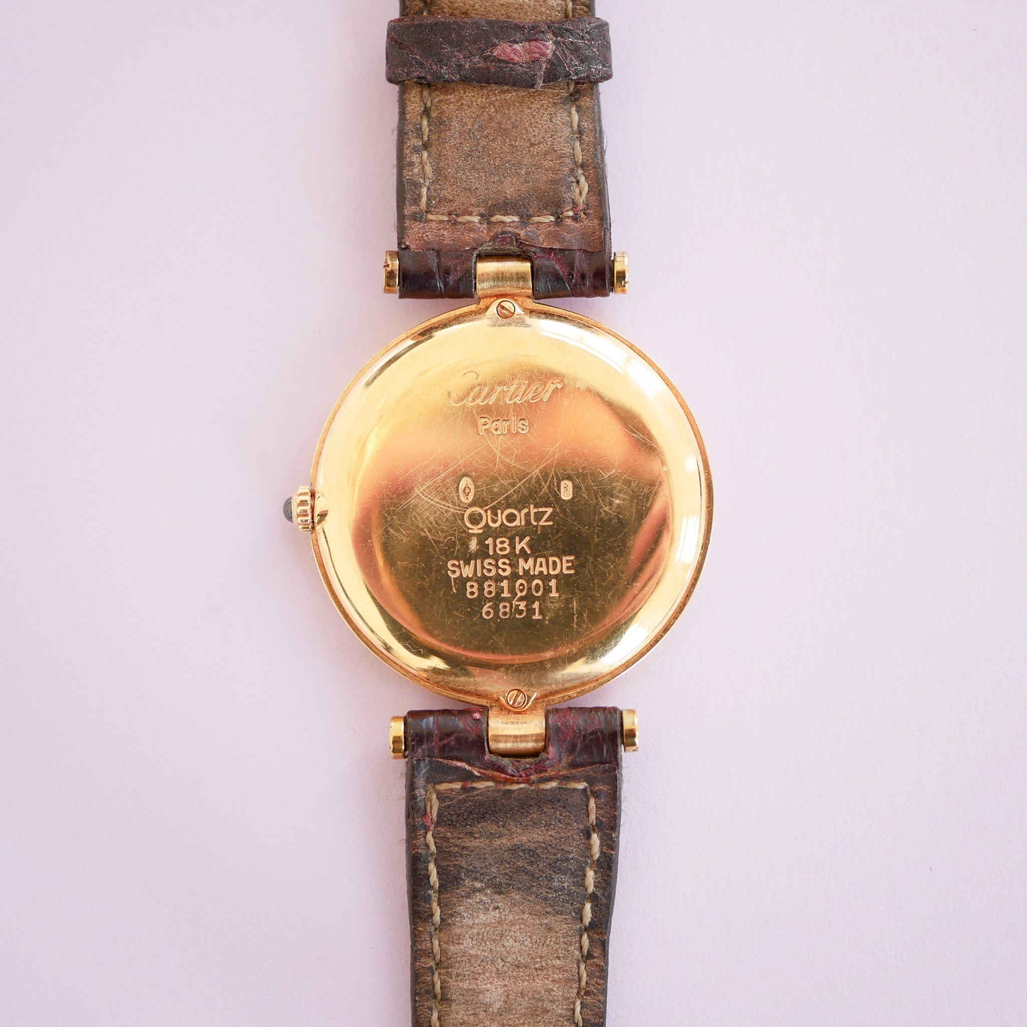 Cartier Vendome 750/-Gelbgold Quarz Leder