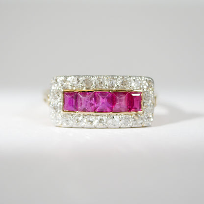 Vintage Gelbgold Ring Rubin und Diamanten