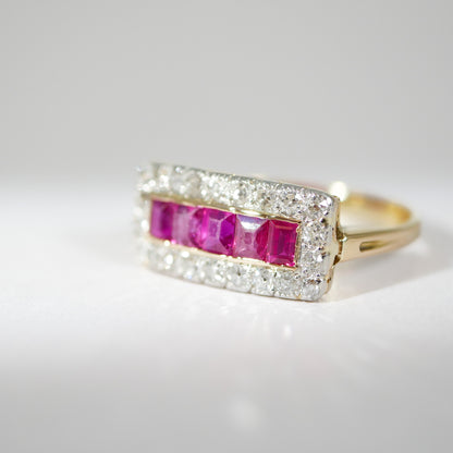 Vintage Gelbgold Ring Rubin und Diamanten