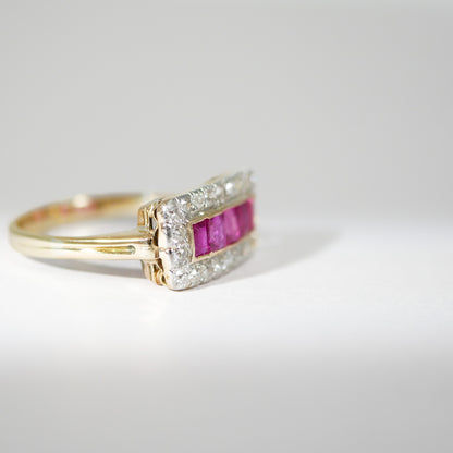 Vintage Gelbgold Ring Rubin und Diamanten