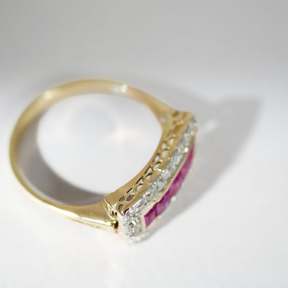 Vintage Gelbgold Ring Rubin und Diamanten