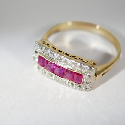 Vintage Gelbgold Ring Rubin und Diamanten