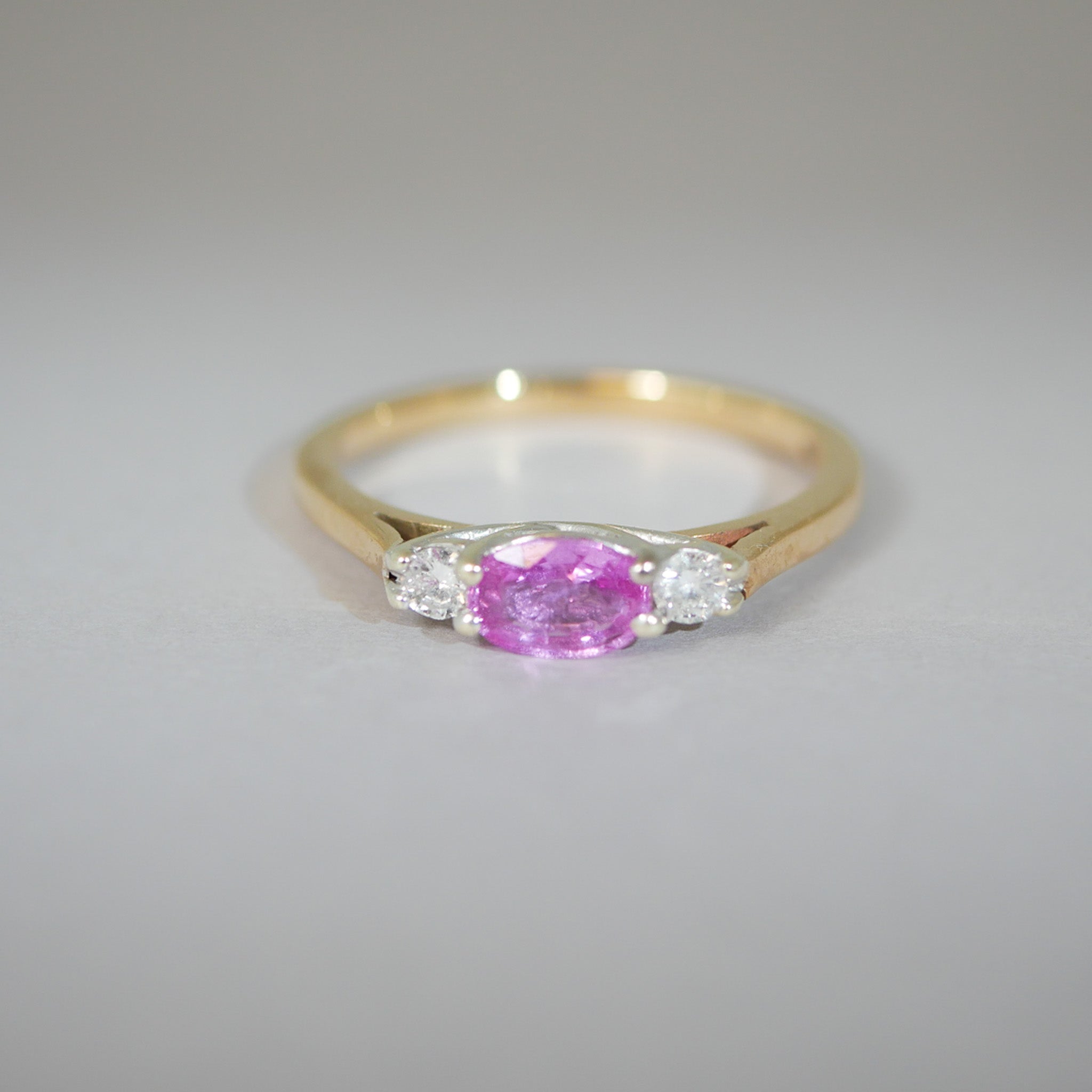 Vintage Ring 9KT pinker Saphir Diamanten