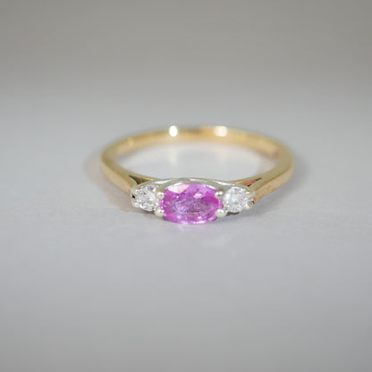 Vintage Ring 9KT pinker Saphir Diamanten