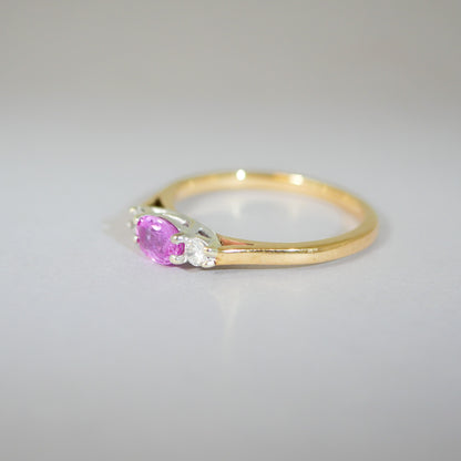 Vintage Ring 9KT pinker Saphir Diamanten