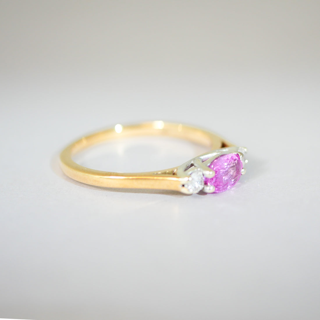 Vintage Ring 9KT pinker Saphir Diamanten