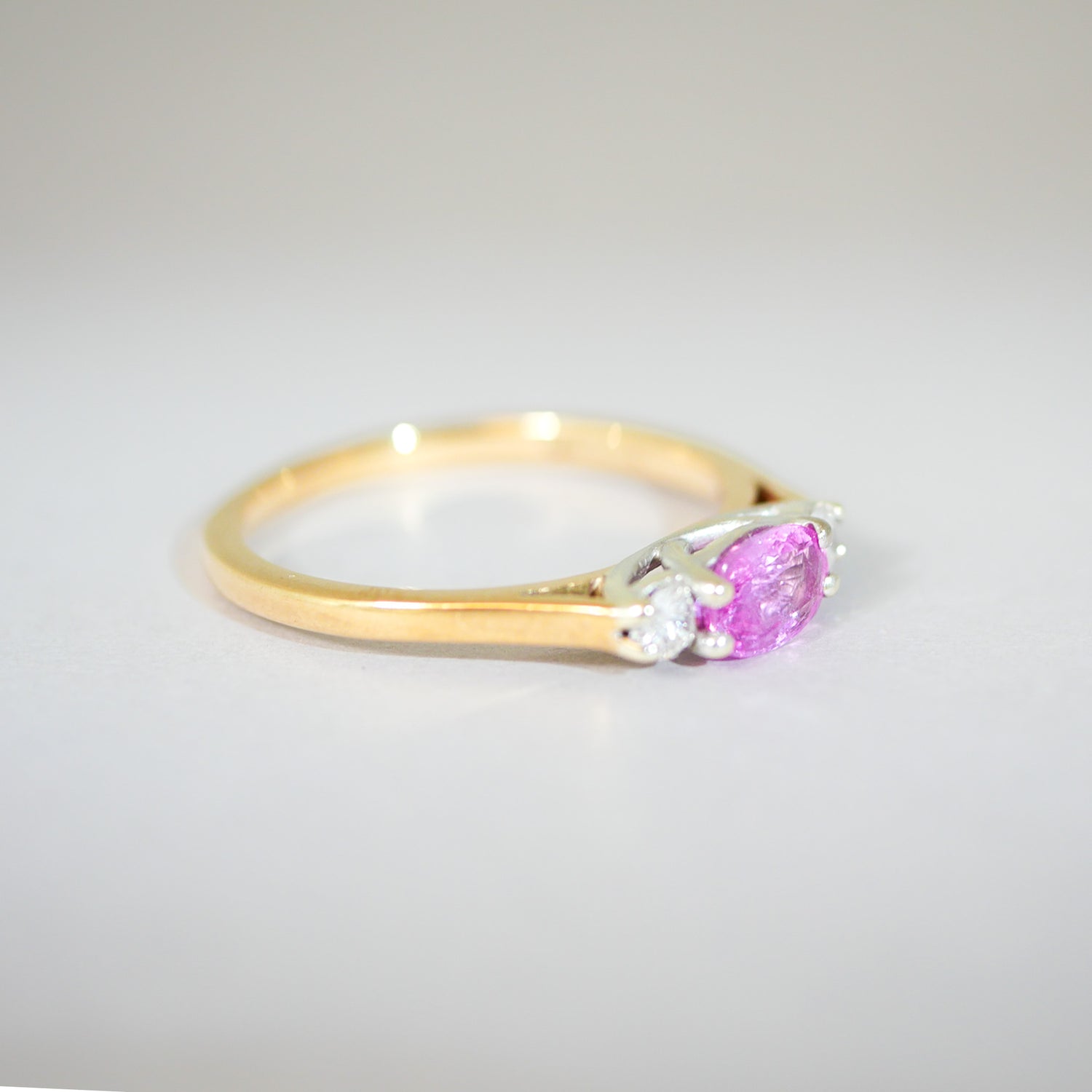 Vintage Ring 9KT pinker Saphir Diamanten