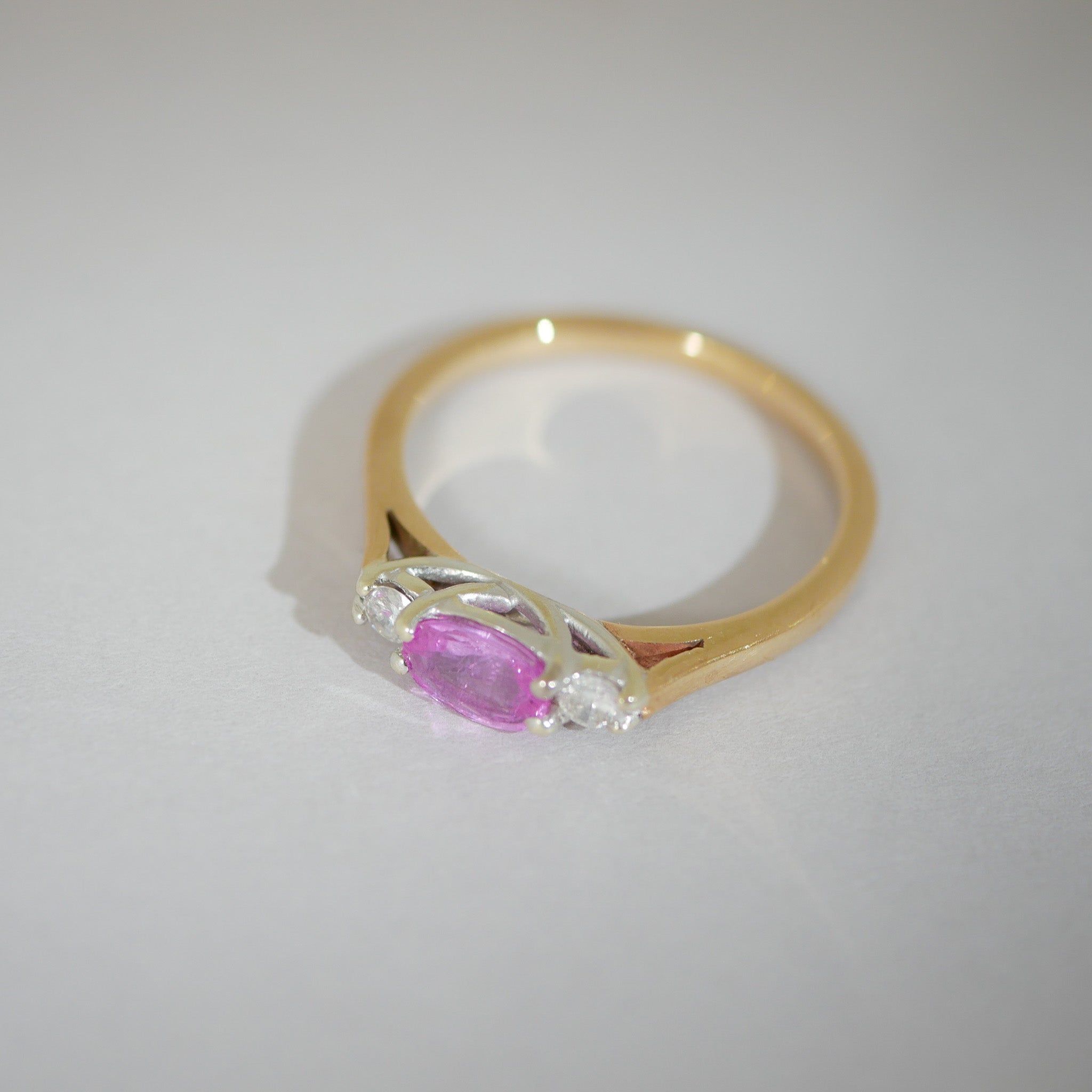 Vintage Ring 9KT pinker Saphir Diamanten