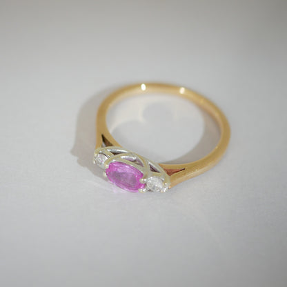 Vintage Ring 9KT pinker Saphir Diamanten