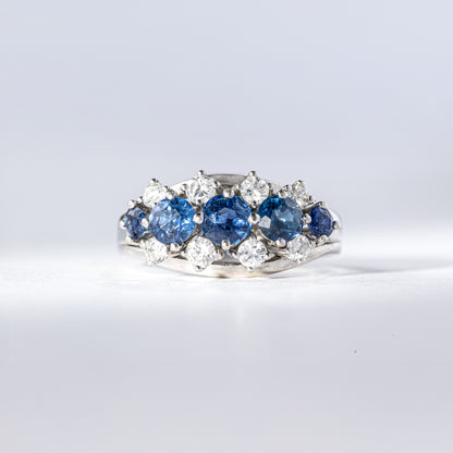 Vintage-Statementring aus 585 Weißgold mit Saphiren &amp; Diamanten