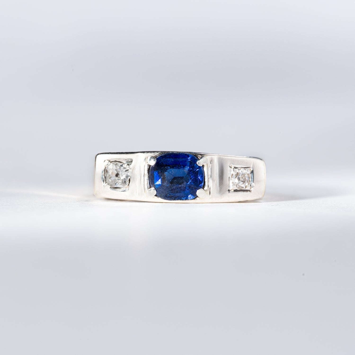 Vintage-Ring Saphir &amp; Rosenschliff-Diamanten