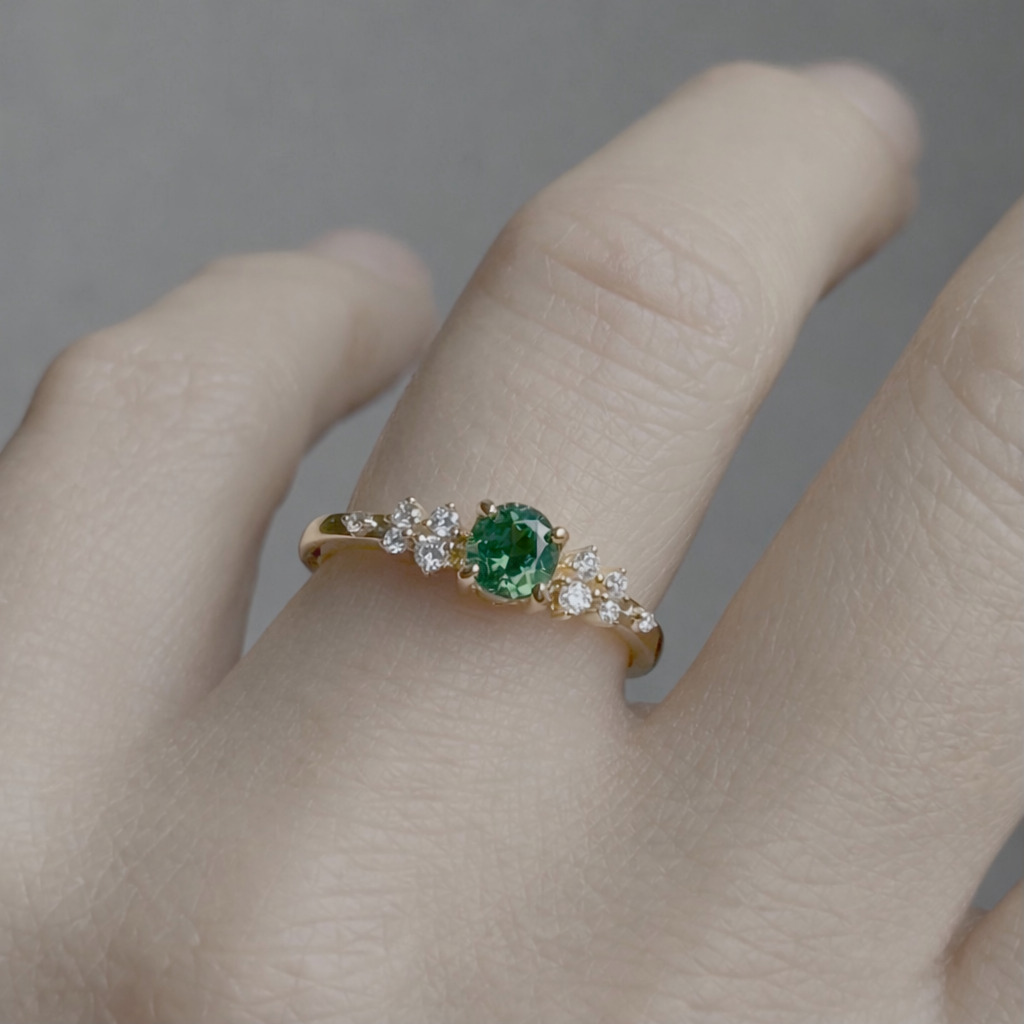 Ring grüner runder Turmalin vintage-stil