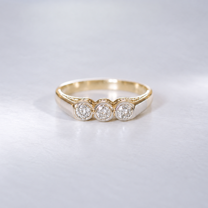 Vintage Diamantring im Art-Déco-Stil | Drei Diamanten, 585 Gelb- &amp; Weißgold
