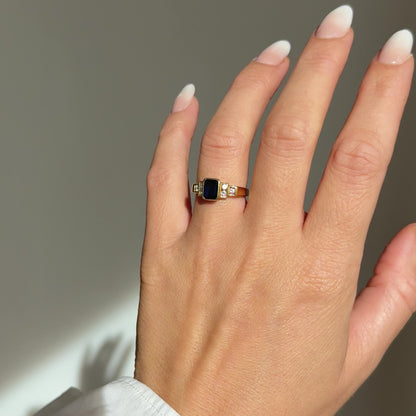 Vintage Saphir Diamant Ring 18KT