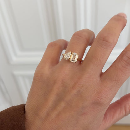 Ring 2 Diamanten Emerald und Tearcut